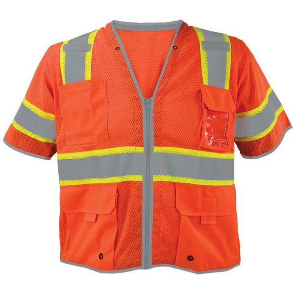 Ironwear Polyester Mesh Safety Vest Class 3 w/ Zipper, Radio Clips & Badge Holder (Orange/4X-Large) 1299-OZ-RD-CID-4XL